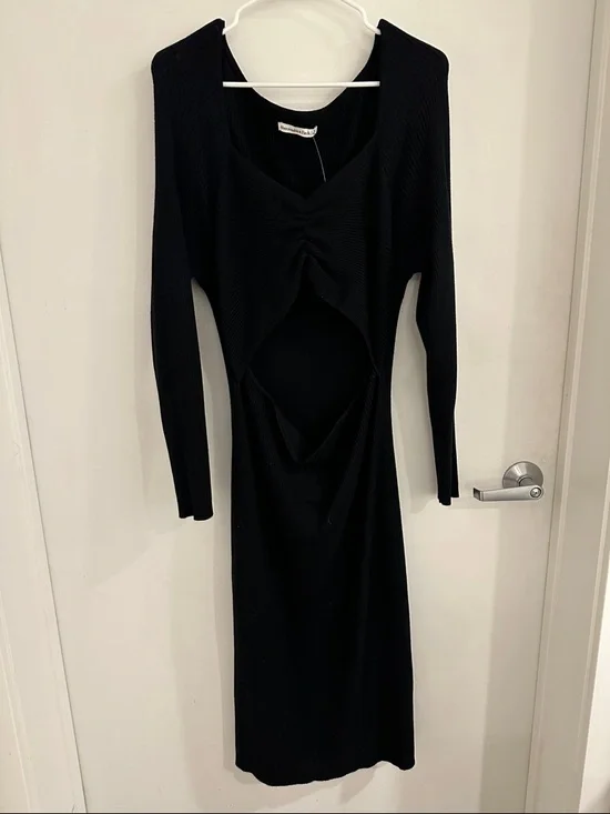 Abercrombie & Fitch Black Ribbed Cutout Midi Sweater Dress - Picture 3 of 5